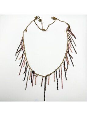 Sweet Lola Dangle Chain Necklace With Pink & Bronze Bead Accents